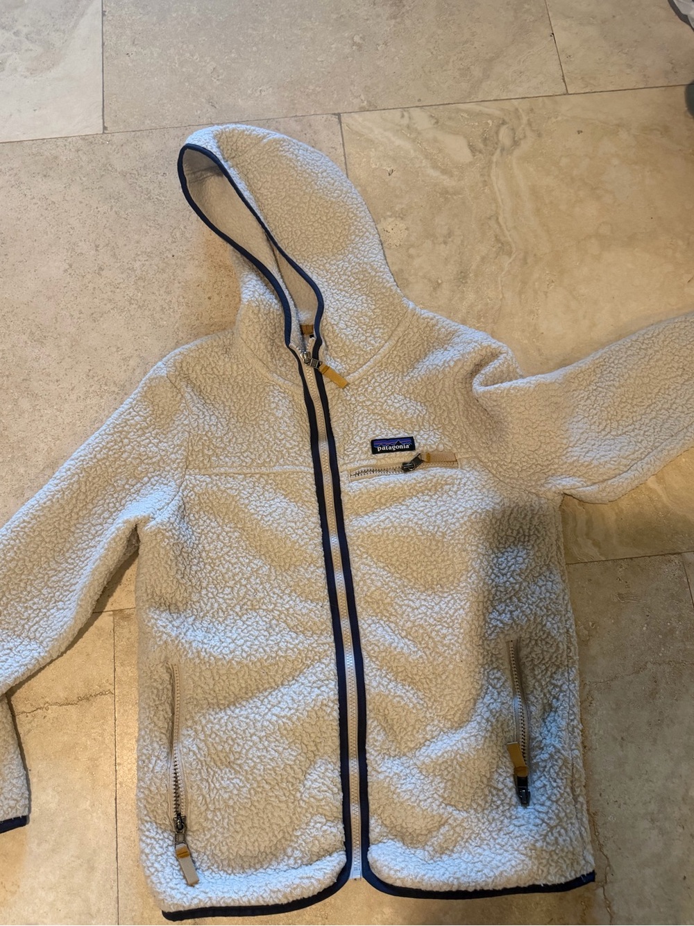 Patagonia Cream Sherpa Fleece Jacket with Navy Logo